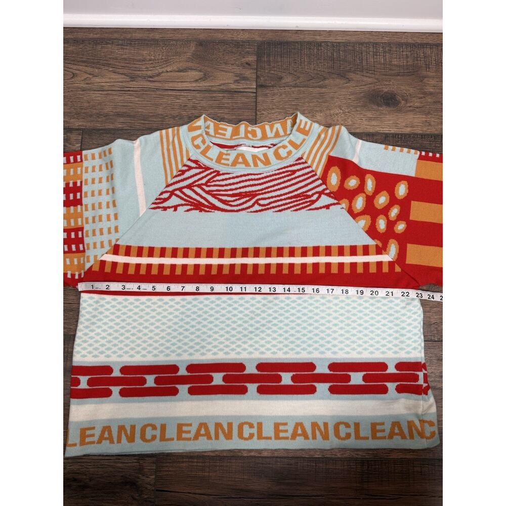 Henrik Vibskov Clean Sweater 100% Wool Mint Orange Graphic Print Sz Large - Picture 5 of 7